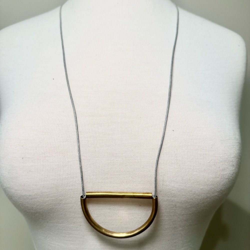 Modern Minimalist Brass Half-Moon Necklace - Picture 3 of 5